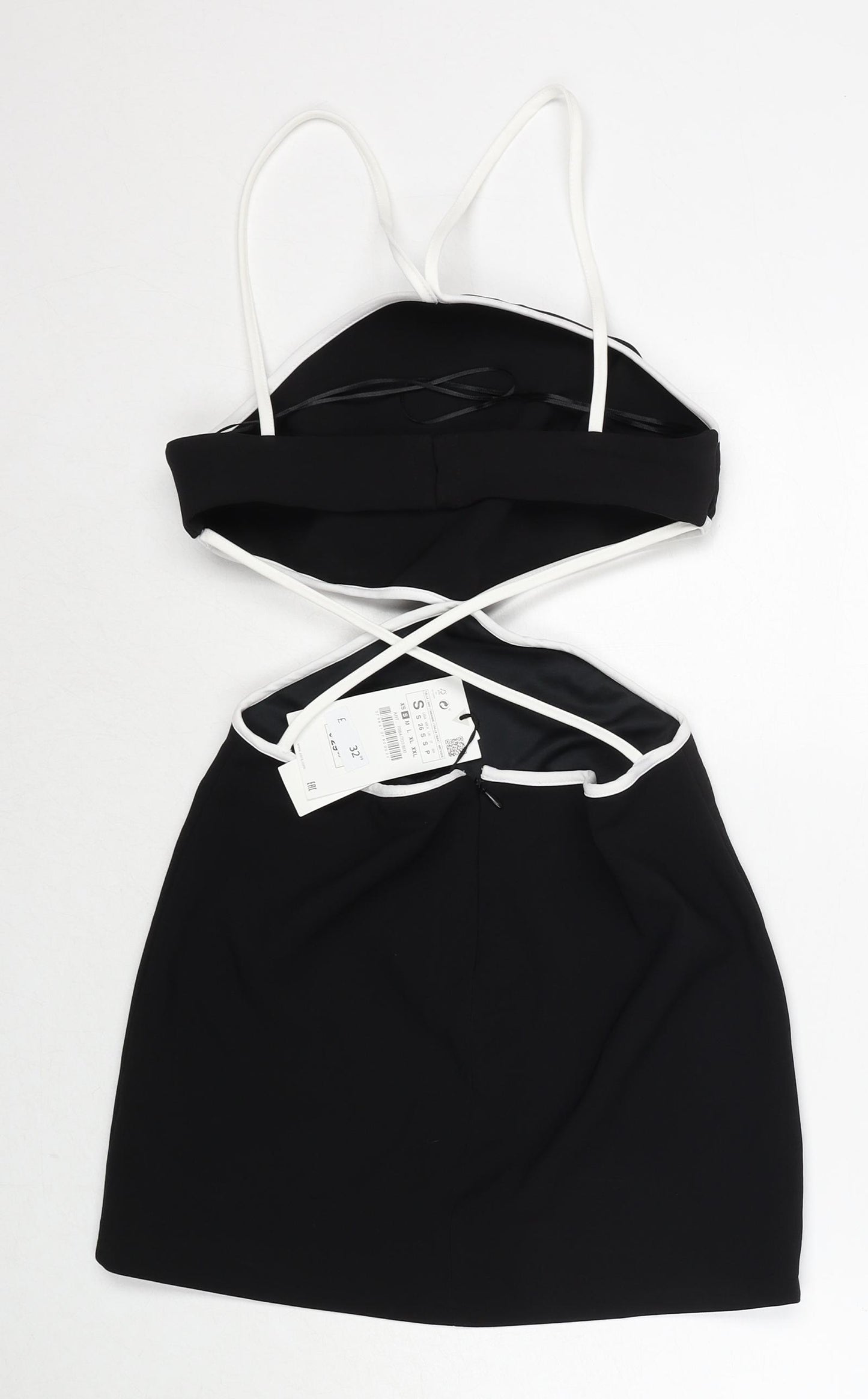 Zara Womens Black Polyester Bodycon Size S V-Neck Zip