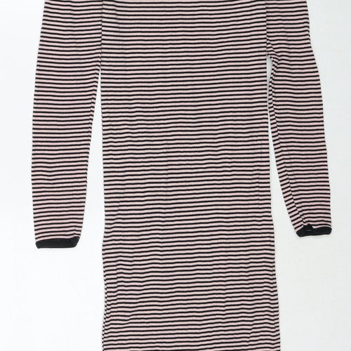 Brave Soul Womens Pink Striped Cotton Jumper Dress Size S Round Neck Pullover