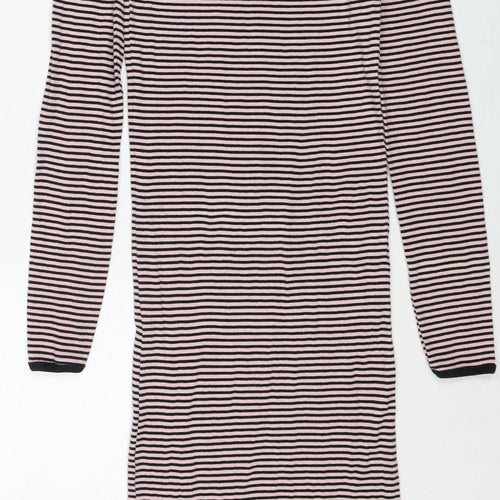 Brave Soul Womens Pink Striped Cotton Jumper Dress Size S Round Neck Pullover