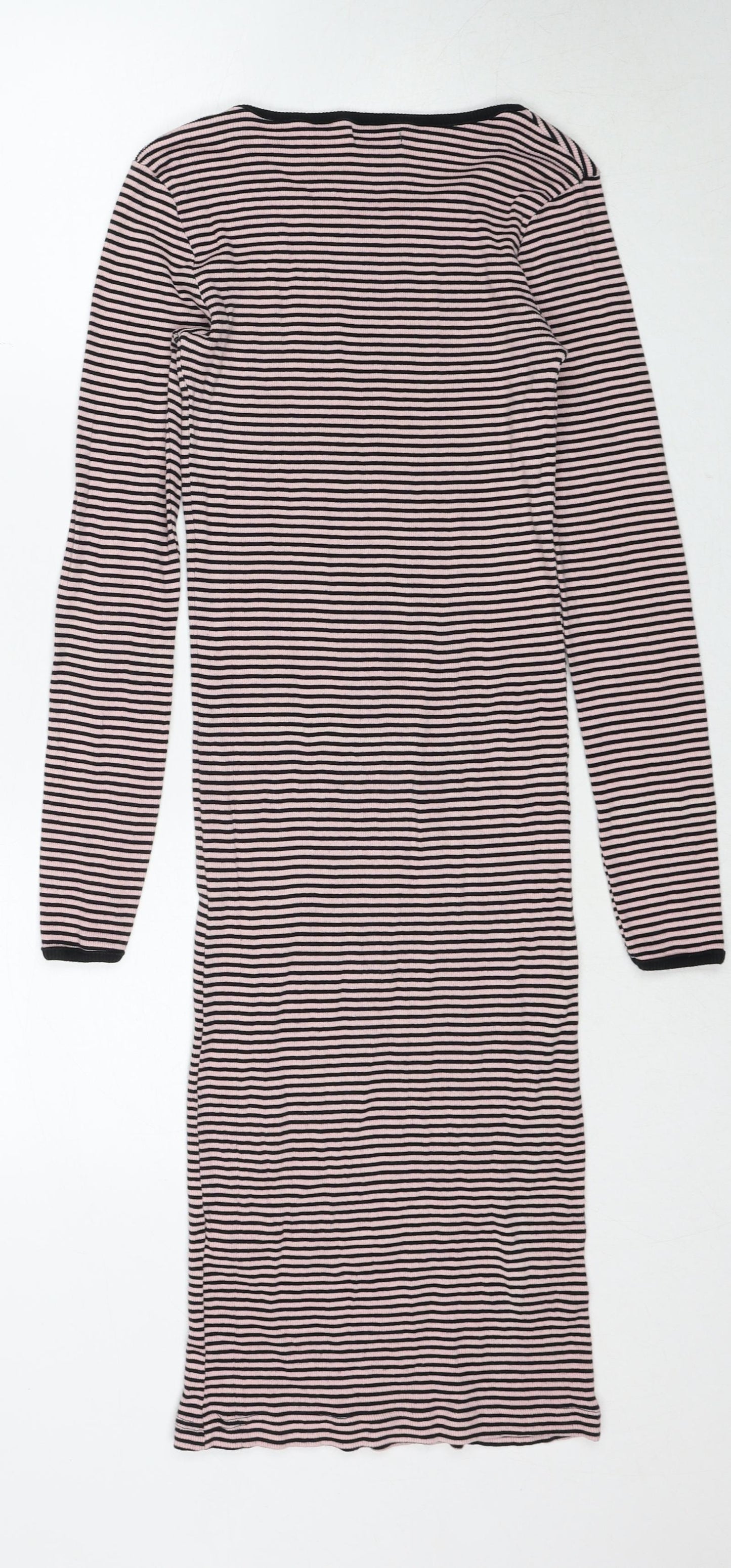 Brave Soul Womens Pink Striped Cotton Jumper Dress Size S Round Neck Pullover