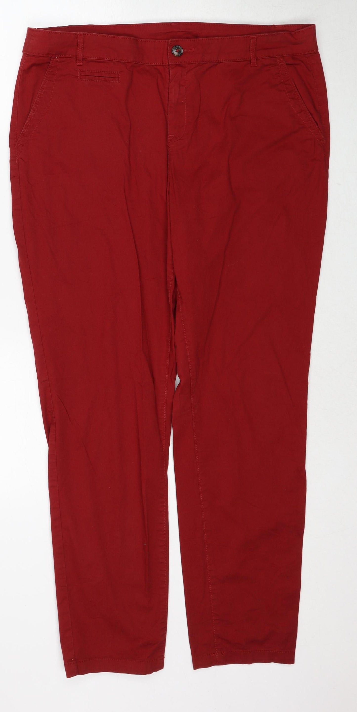 Yessica Womens Red Cotton Chino Trousers Size 14 Regular Zip