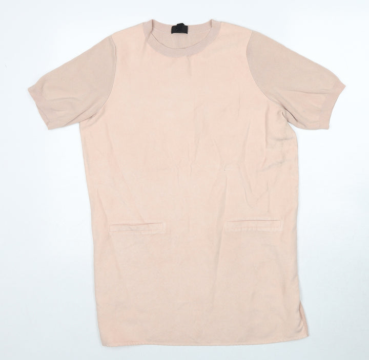 Topshop Womens Pink Viscose Basic T-Shirt Size 12 Round Neck