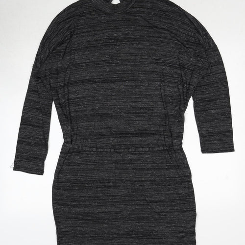 Oasis Womens Grey Viscose A-Line Size M Round Neck Button