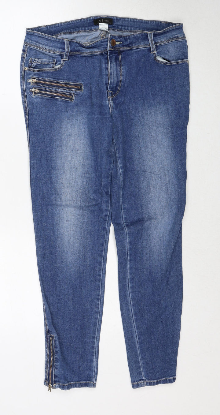 R.edition Womens Blue Cotton Skinny Jeans Size 14 Regular Zip