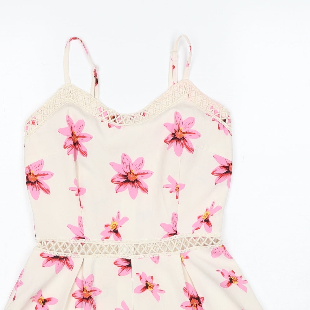 PARISIAN SIGNATURE Womens Ivory Floral Polyester Playsuit One-Piece Size 8 Pullover - Crocheted Lace Detail