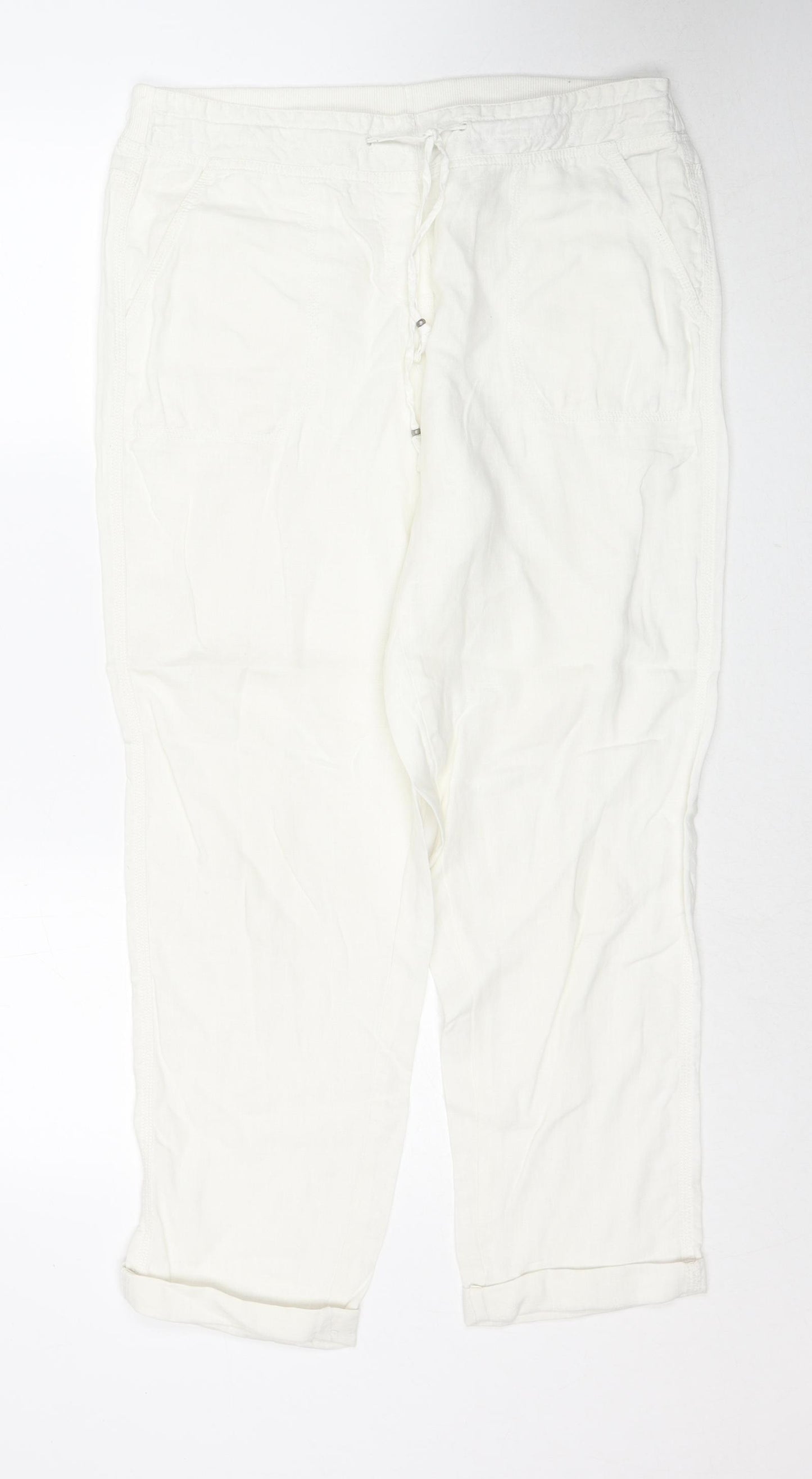 Marks and Spencer Womens White Linen Trousers Size 14 Regular Zip