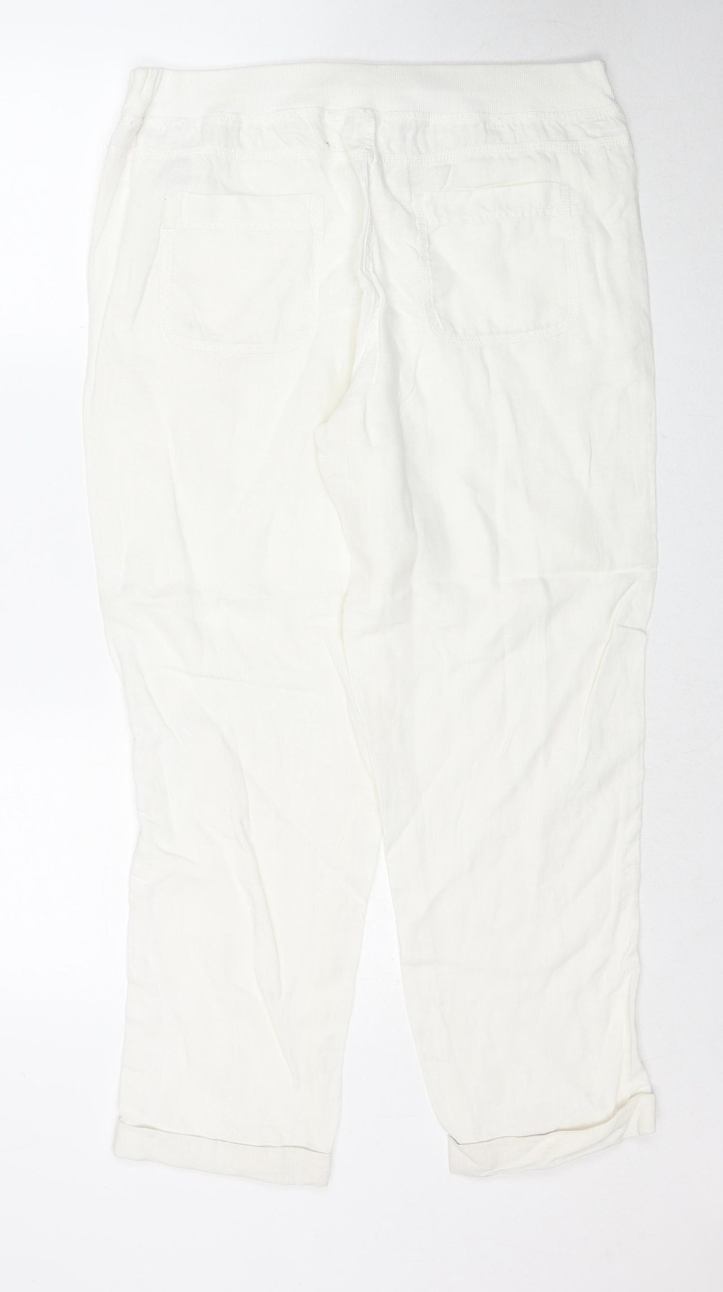 Marks and Spencer Womens White Linen Trousers Size 14 Regular Zip