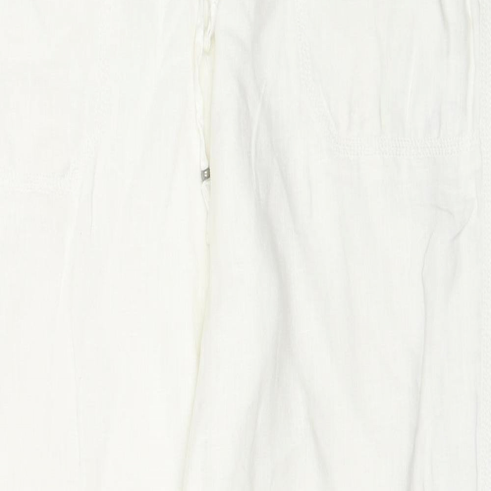 Marks and Spencer Womens White Linen Trousers Size 14 Regular Zip