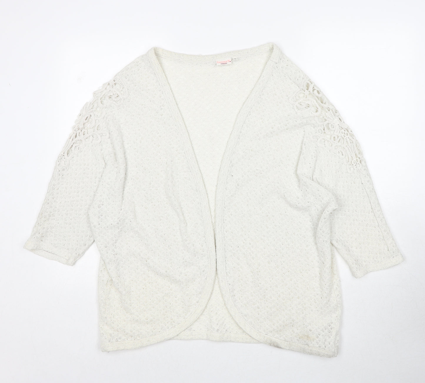 Laura T. Womens Ivory V-Neck Geometric Polyester Cardigan Jumper Size 18
