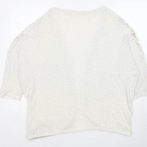Laura T. Womens Ivory V-Neck Geometric Polyester Cardigan Jumper Size 18