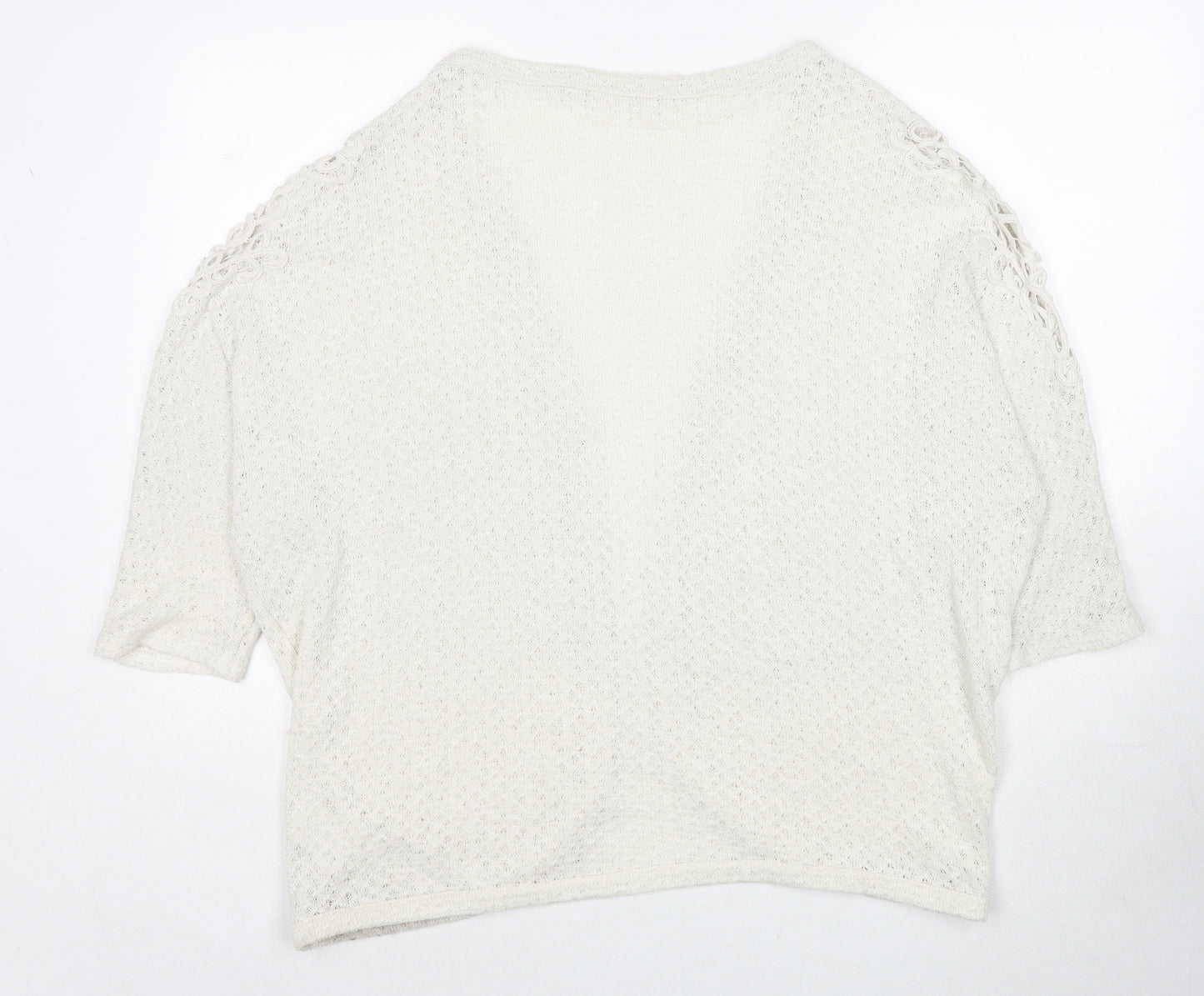 Laura T. Womens Ivory V-Neck Geometric Polyester Cardigan Jumper Size 18