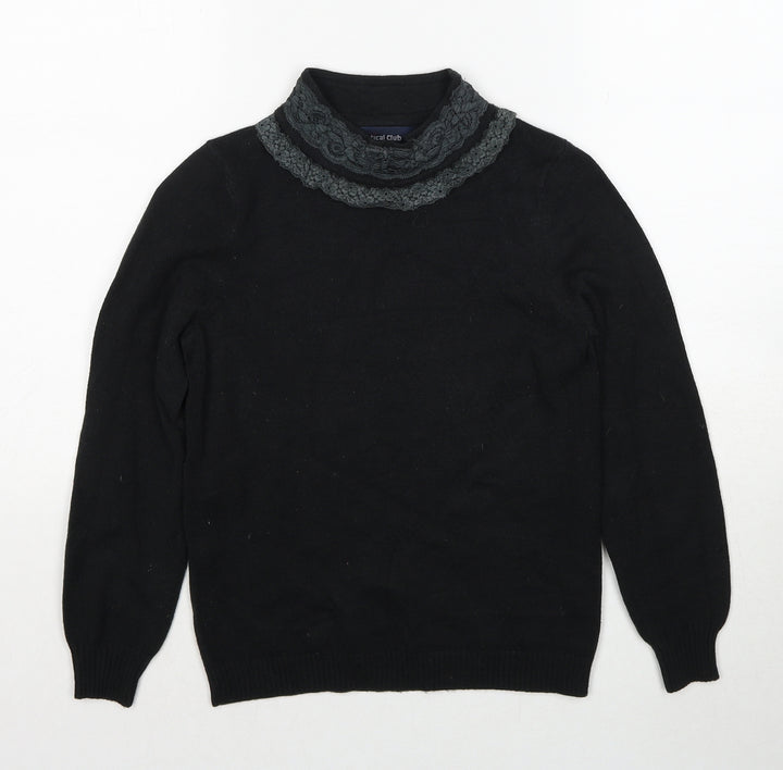 Vertical Womens Black High Neck Acrylic Pullover Jumper Size S