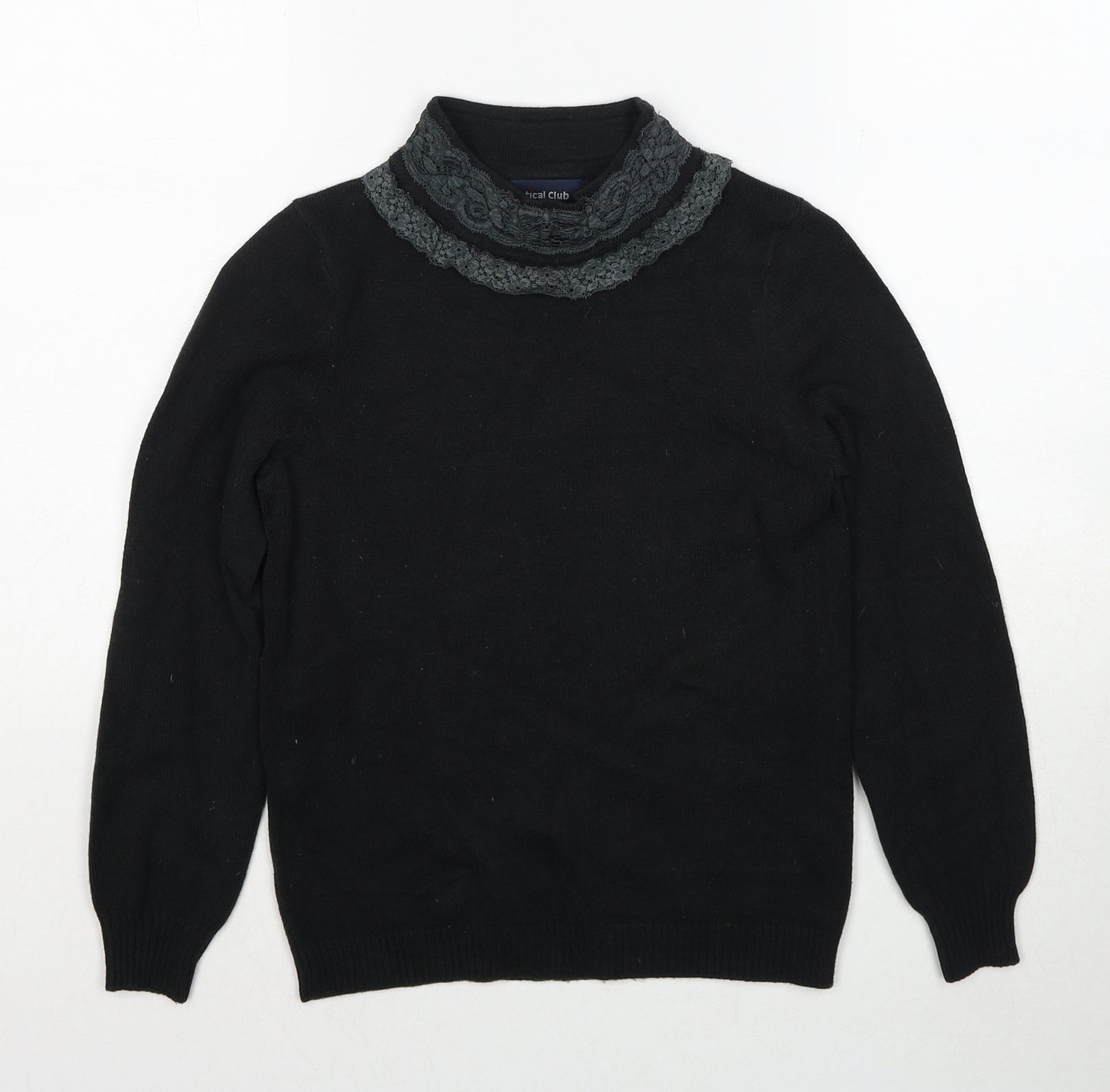Vertical Womens Black High Neck Acrylic Pullover Jumper Size S