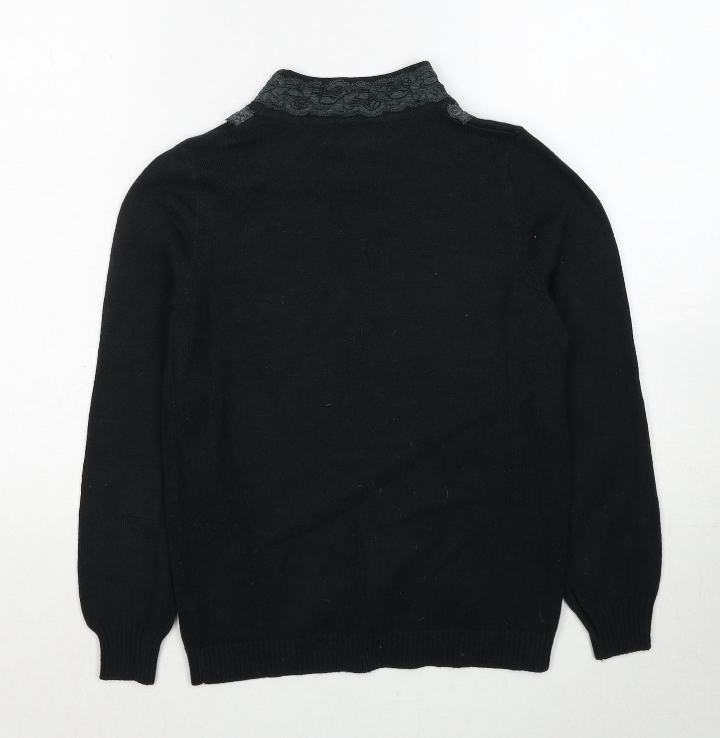 Vertical Womens Black High Neck Acrylic Pullover Jumper Size S