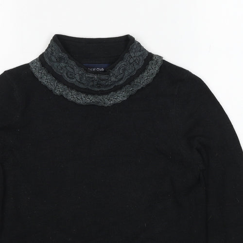 Vertical Womens Black High Neck Acrylic Pullover Jumper Size S