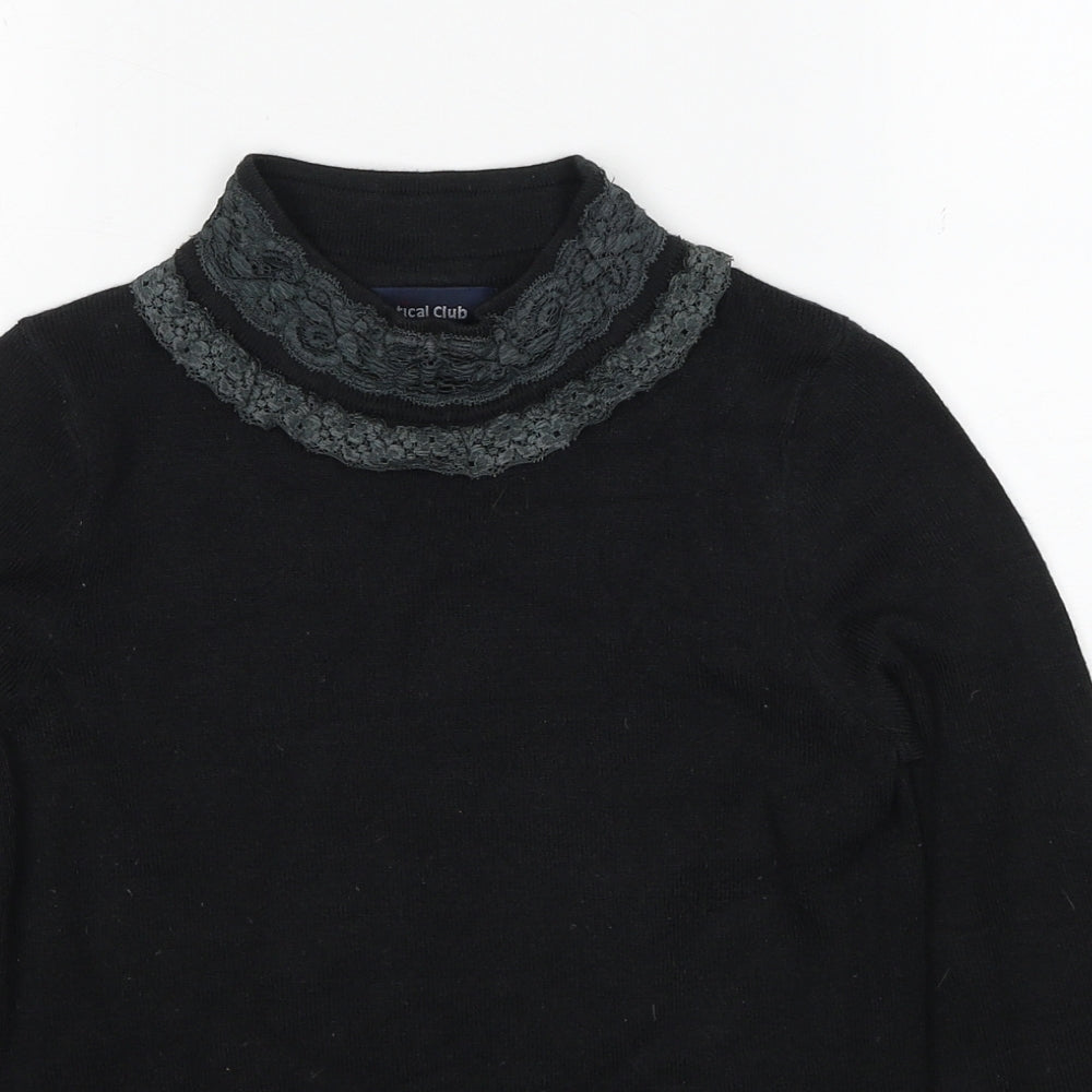 Vertical Womens Black High Neck Acrylic Pullover Jumper Size S