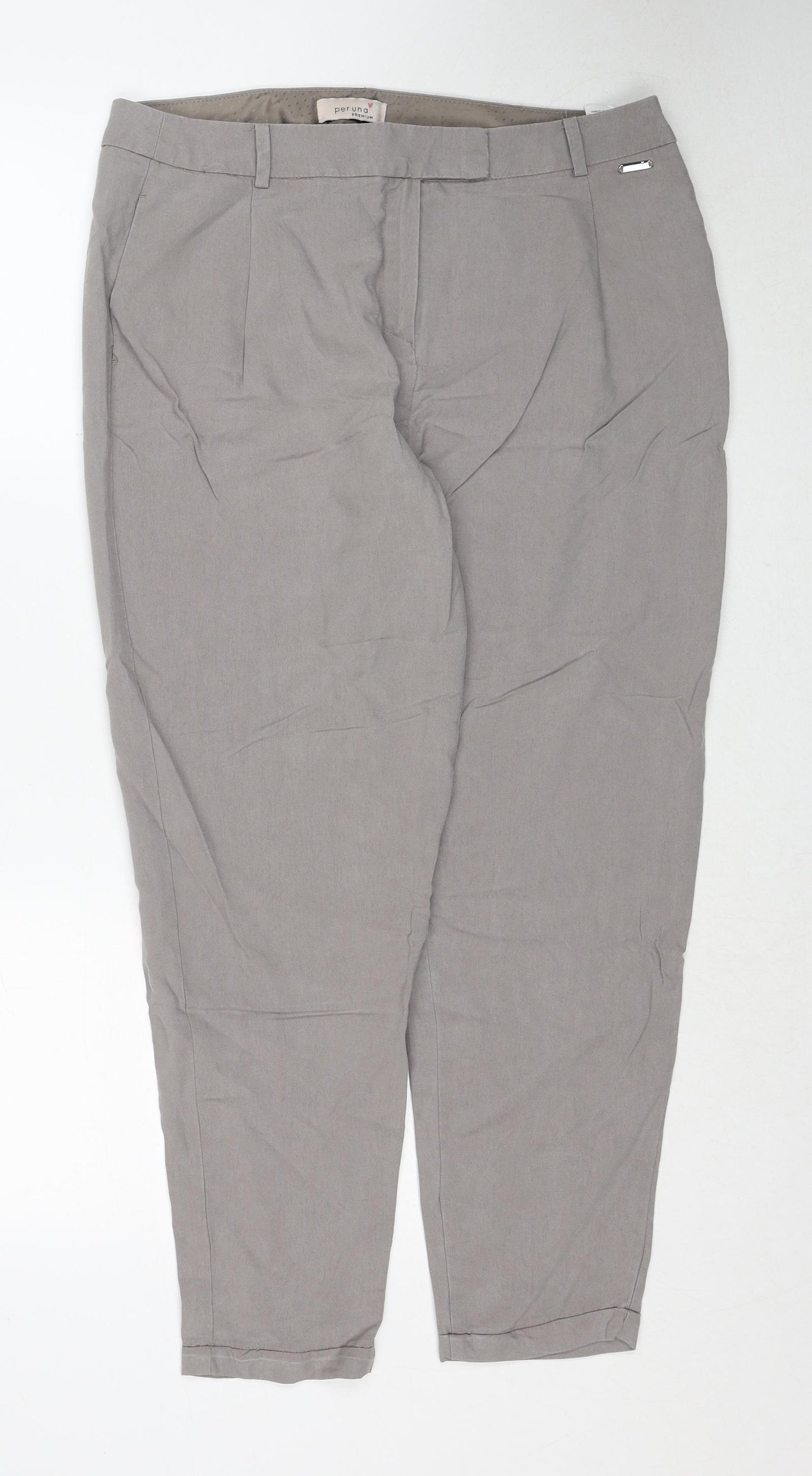 Per Una Womens Grey Lyocell Chino Trousers Size 14 Regular Zip