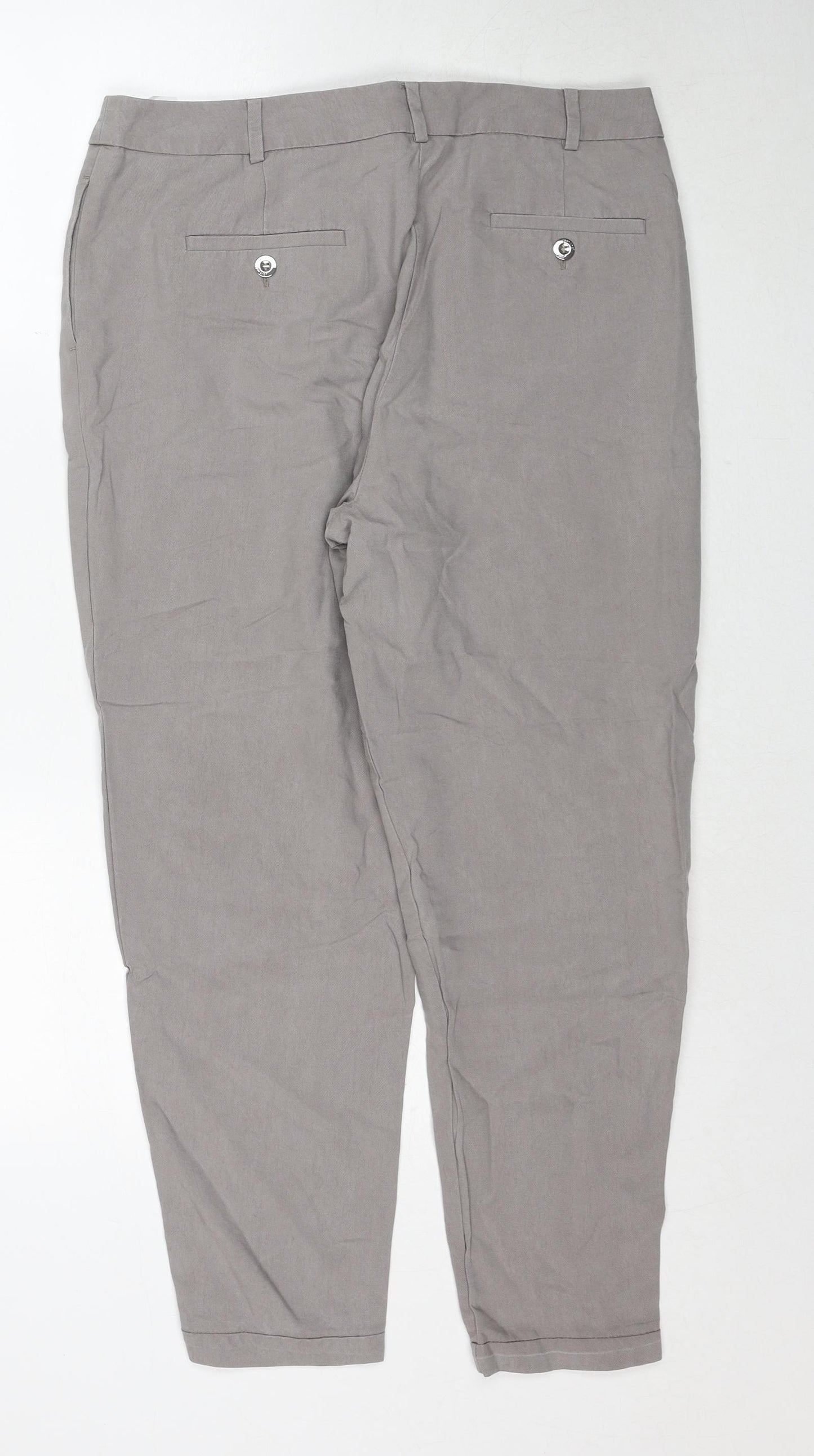 Per Una Womens Grey Lyocell Chino Trousers Size 14 Regular Zip