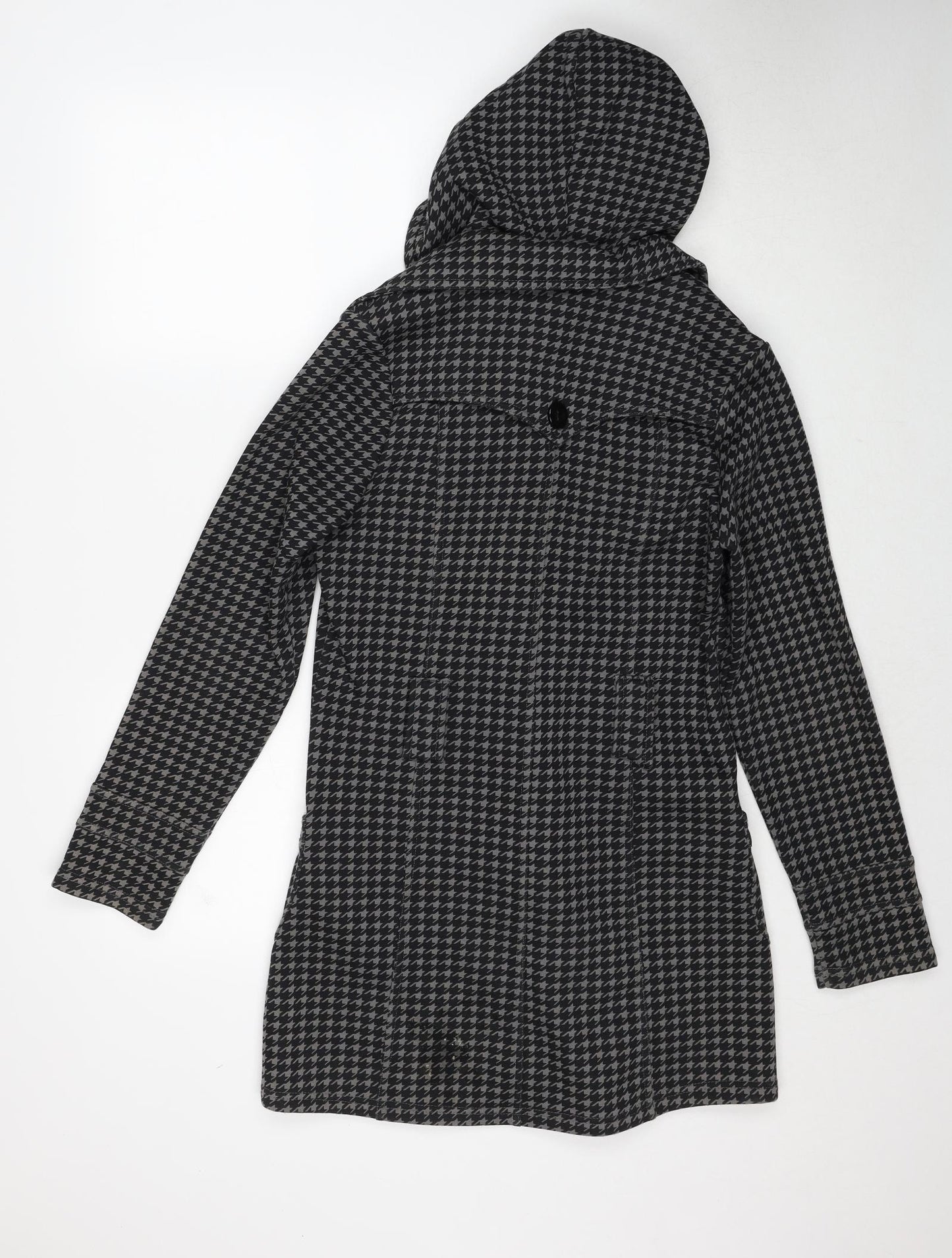 Tammy Girls Black Geometric Pea Coat Coat Size 14-15 Years Button