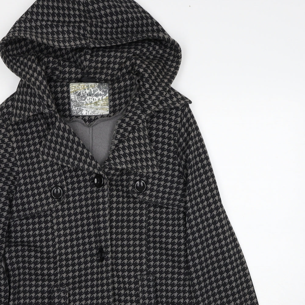 Tammy Girls Black Geometric Pea Coat Coat Size 14-15 Years Button
