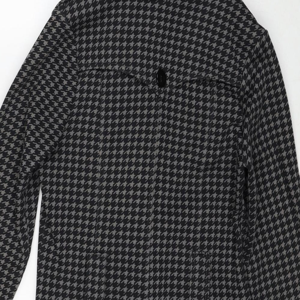 Tammy Girls Black Geometric Pea Coat Coat Size 14-15 Years Button