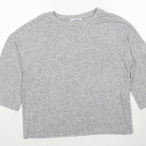 Zara Womens Grey Round Neck Viscose Pullover Jumper Size S