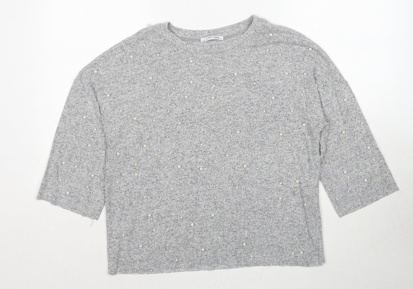 Zara Womens Grey Round Neck Viscose Pullover Jumper Size S