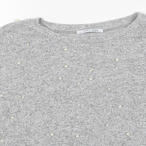 Zara Womens Grey Round Neck Viscose Pullover Jumper Size S