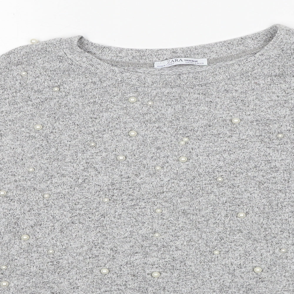 Zara Womens Grey Round Neck Viscose Pullover Jumper Size S
