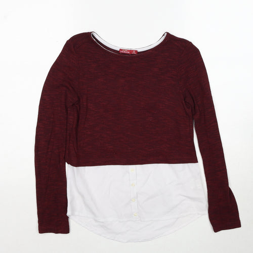 Bershka Womens Red Boat Neck Polyester Pullover Jumper Size S - Shirt Insert