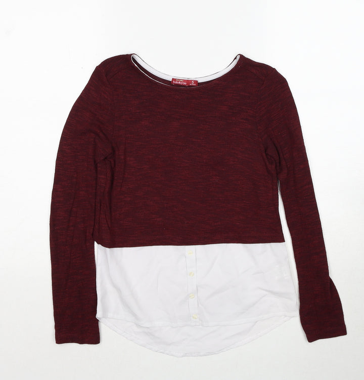 Bershka Womens Red Boat Neck Polyester Pullover Jumper Size S - Shirt Insert