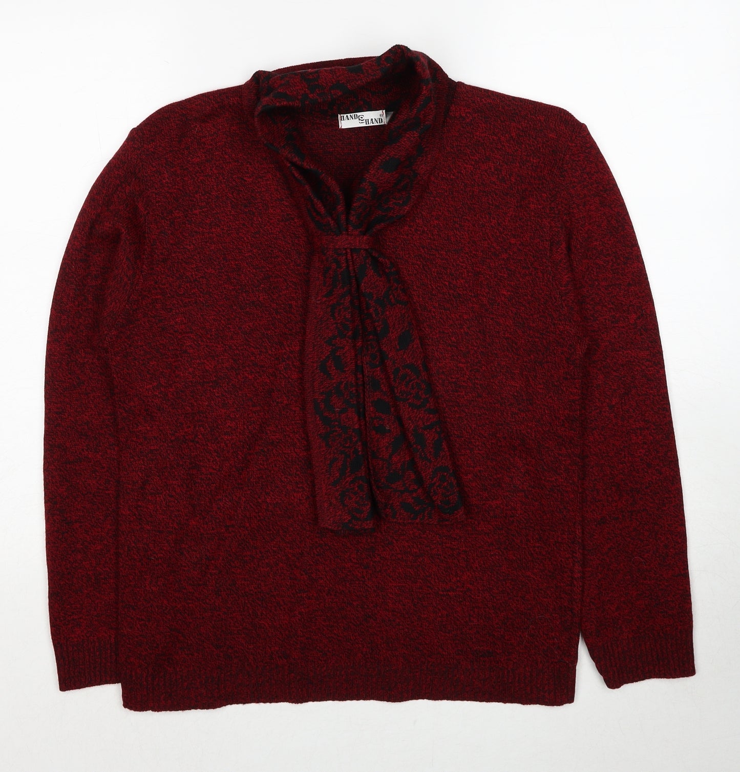 Hand To Hand Womens Red V-Neck Acrylic Pullover Jumper Size M - Size M/L
