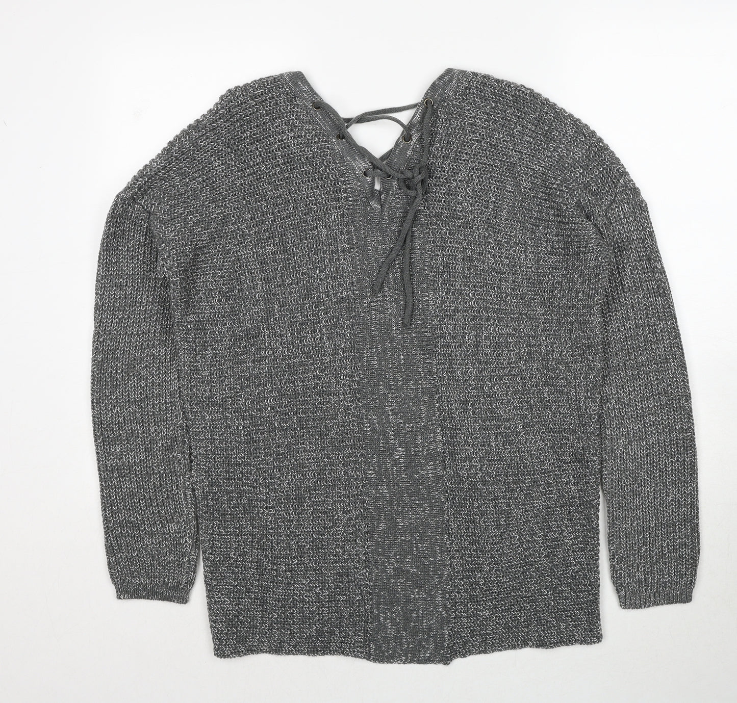 Kismet Womens Grey V-Neck Acrylic Pullover Jumper Size L