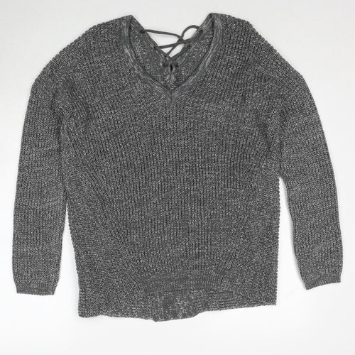 Kismet Womens Grey V-Neck Acrylic Pullover Jumper Size L