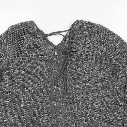 Kismet Womens Grey V-Neck Acrylic Pullover Jumper Size L
