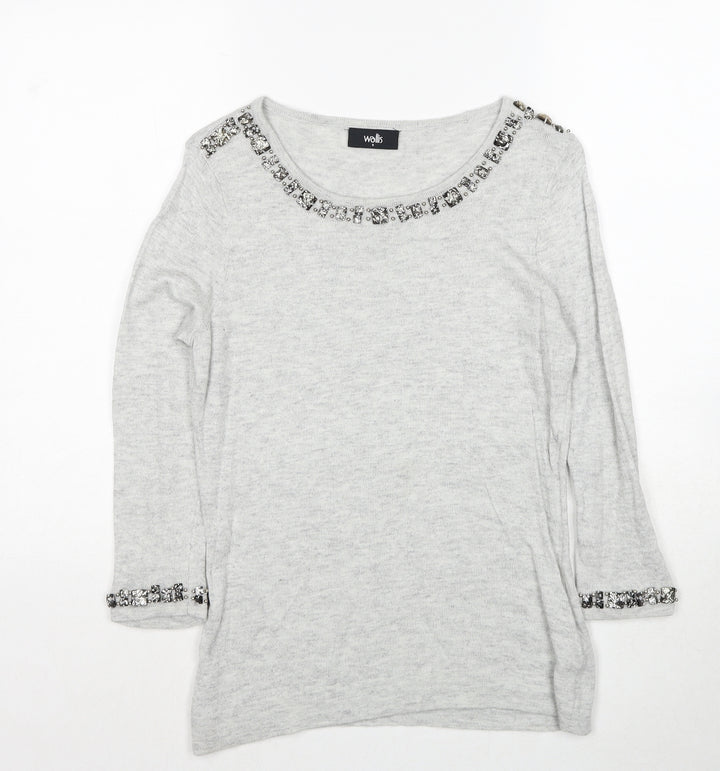 Wallis Womens Grey Round Neck Nylon Pullover Jumper Size S