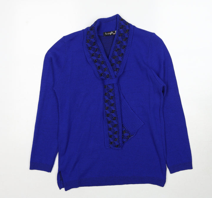 Insight Womens Blue V-Neck Acrylic Pullover Jumper Size S - Size S/M