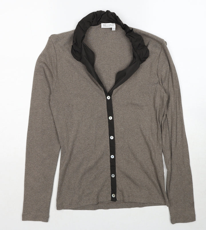 Belluna Womens Brown Collared Cotton Cardigan Jumper Size 4
