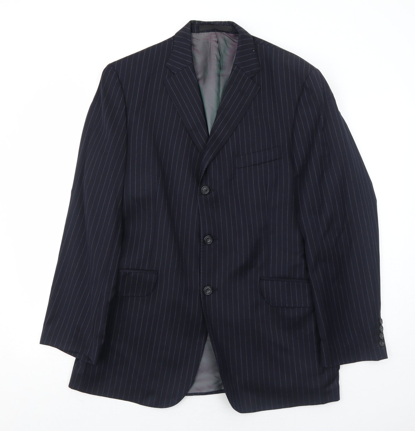 Marks and Spencer Mens Blue Striped Wool Jacket Suit Jacket Size 40 Regular