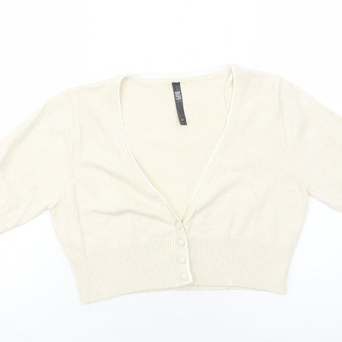 Bay Womens Ivory V-Neck Cotton Cardigan Jumper Size 12