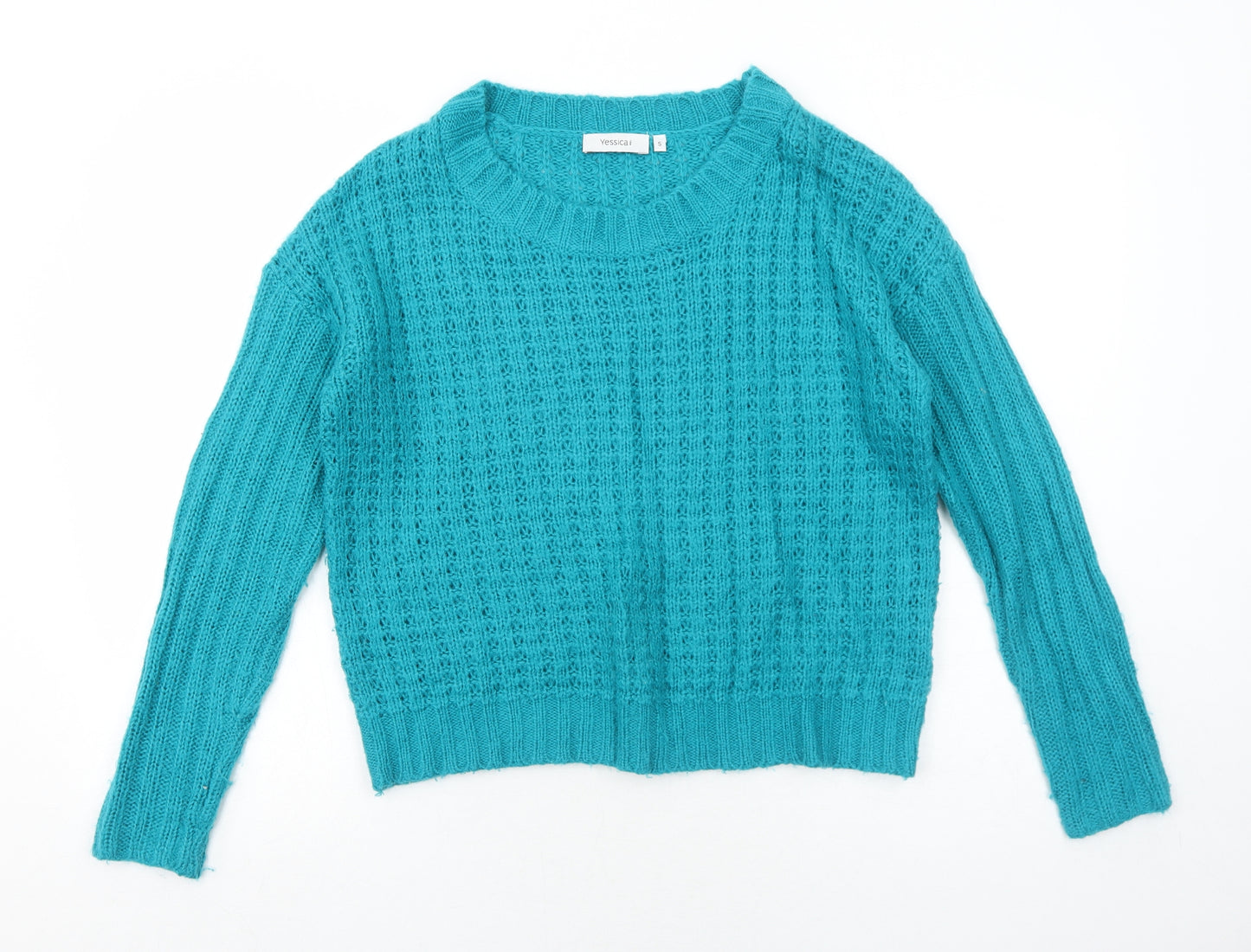 Yessica Womens Blue Round Neck Acrylic Pullover Jumper Size S