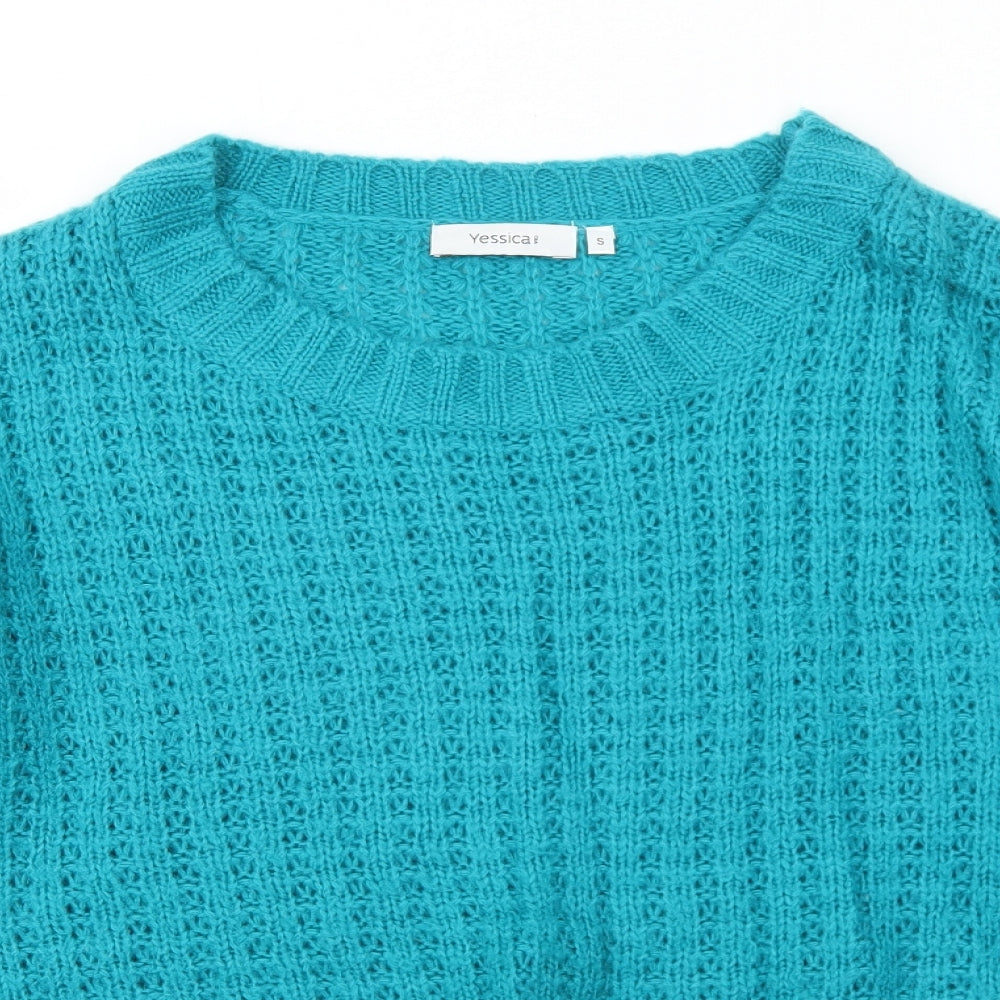 Yessica Womens Blue Round Neck Acrylic Pullover Jumper Size S