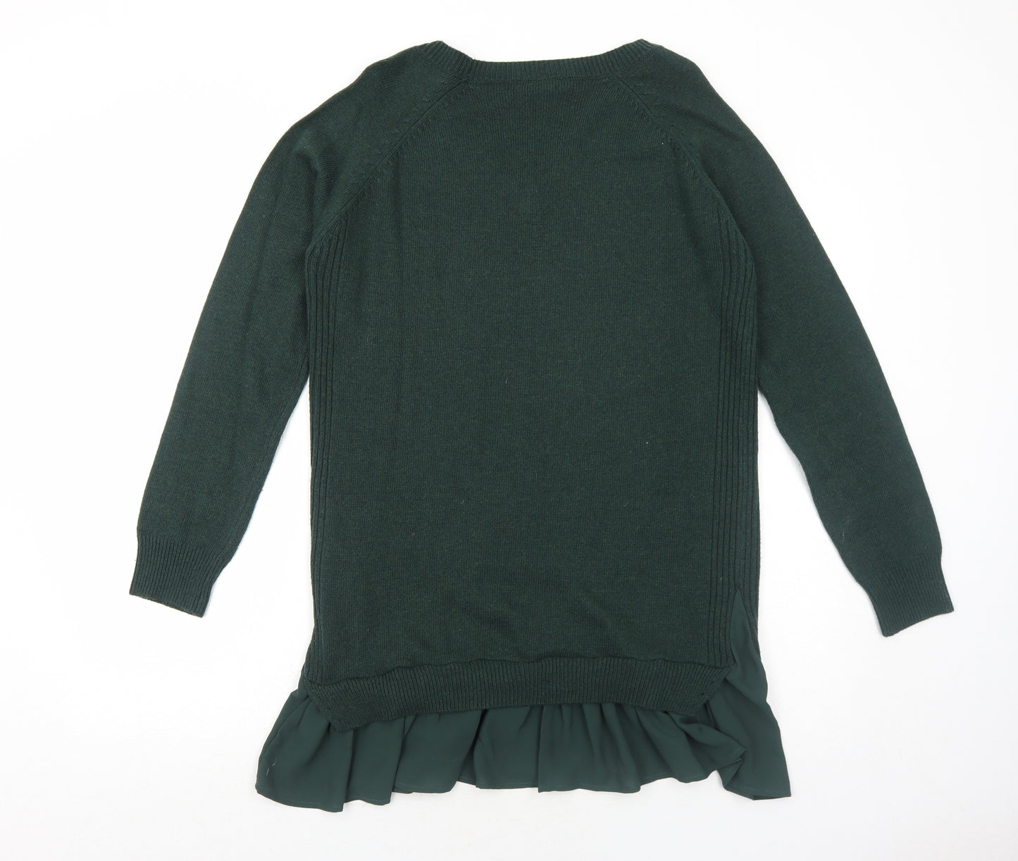 Topshop Womens Green Nylon Jumper Dress Size 12 V-Neck Pullover