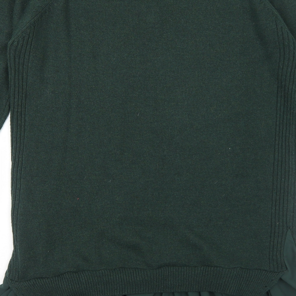 Topshop Womens Green Nylon Jumper Dress Size 12 V-Neck Pullover
