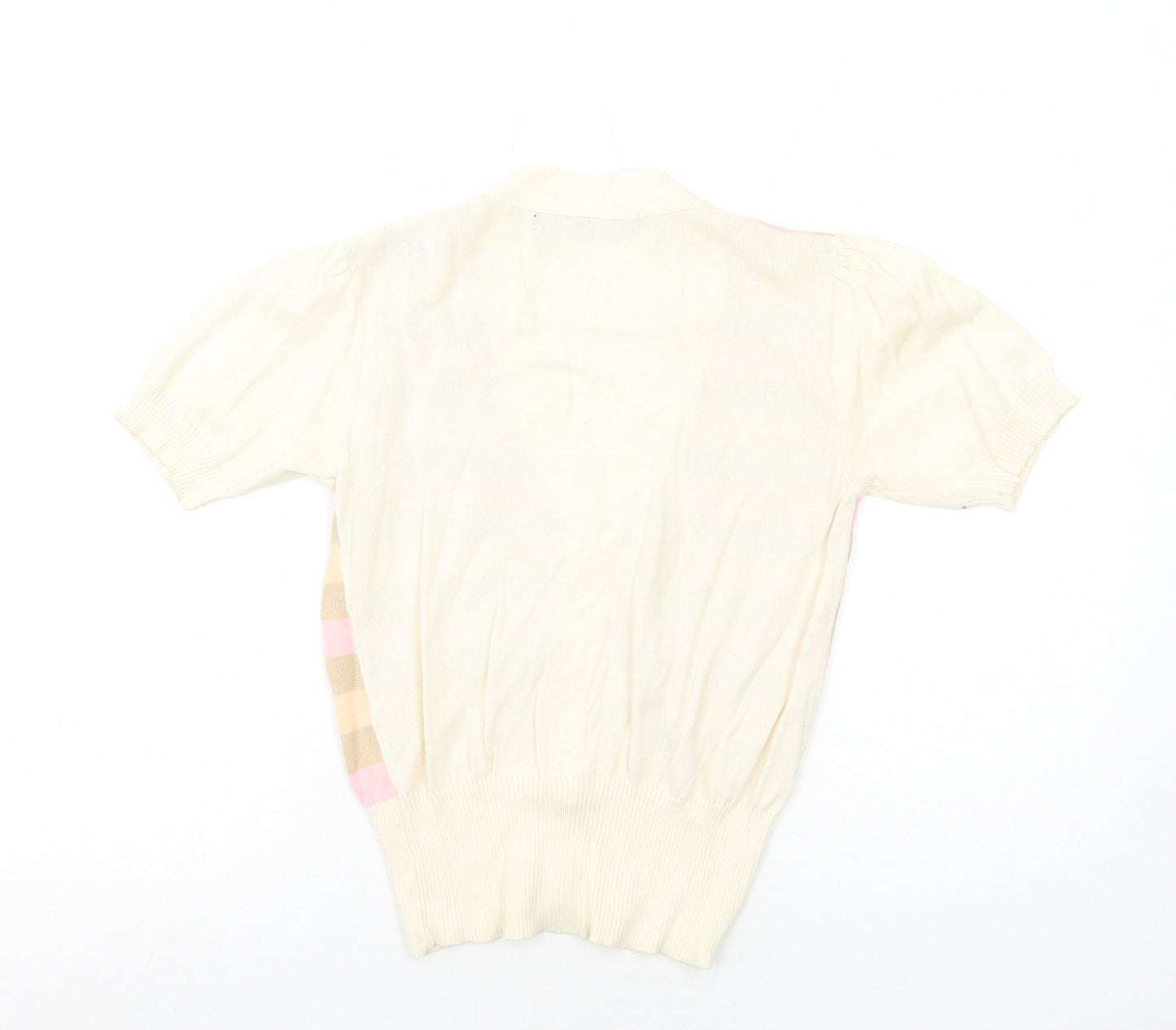 Pink Soda Womens Ivory V-Neck Striped Cotton Cardigan Jumper Size 10