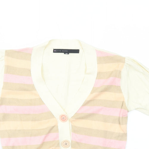 Pink Soda Womens Ivory V-Neck Striped Cotton Cardigan Jumper Size 10
