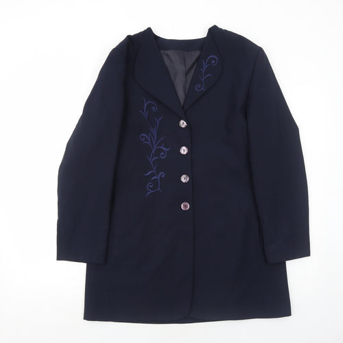 Fashion Extra Womens Blue Jacket Blazer Size 12 Buckle - Flower Detail