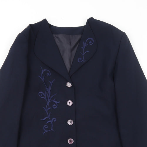 Fashion Extra Womens Blue Jacket Blazer Size 12 Buckle - Flower Detail