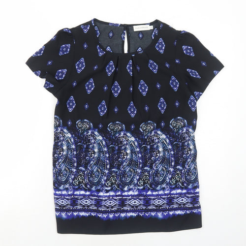 Paraphrase Womens Black Geometric Polyester Basic Blouse Size XS Round Neck
