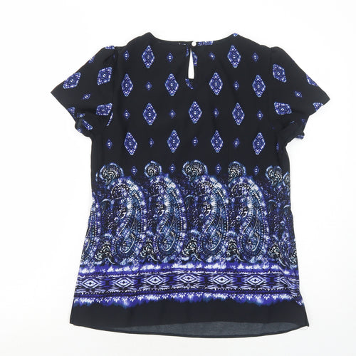 Paraphrase Womens Black Geometric Polyester Basic Blouse Size XS Round Neck